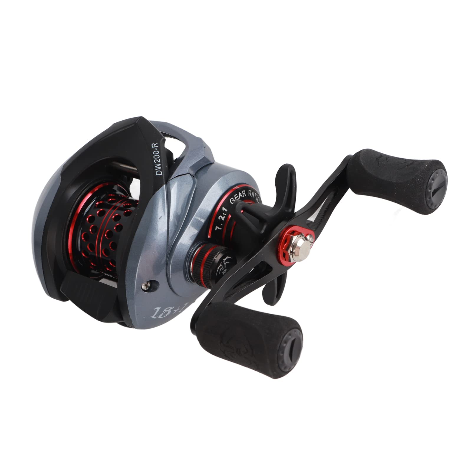 DW200 Carrete de cebo de metal con microcopa 7,2: 1 relación de transmisión 18 + 1 BB doble sistema de freno carrete para toda la pesca de agua rojo 283 g (mano derecha)