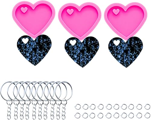 AMZTOART 3 moldes de silicona de resina de corazón mini súper brillante, molde de llavero para manualidades, resina epoxi, molde de dijes de arte