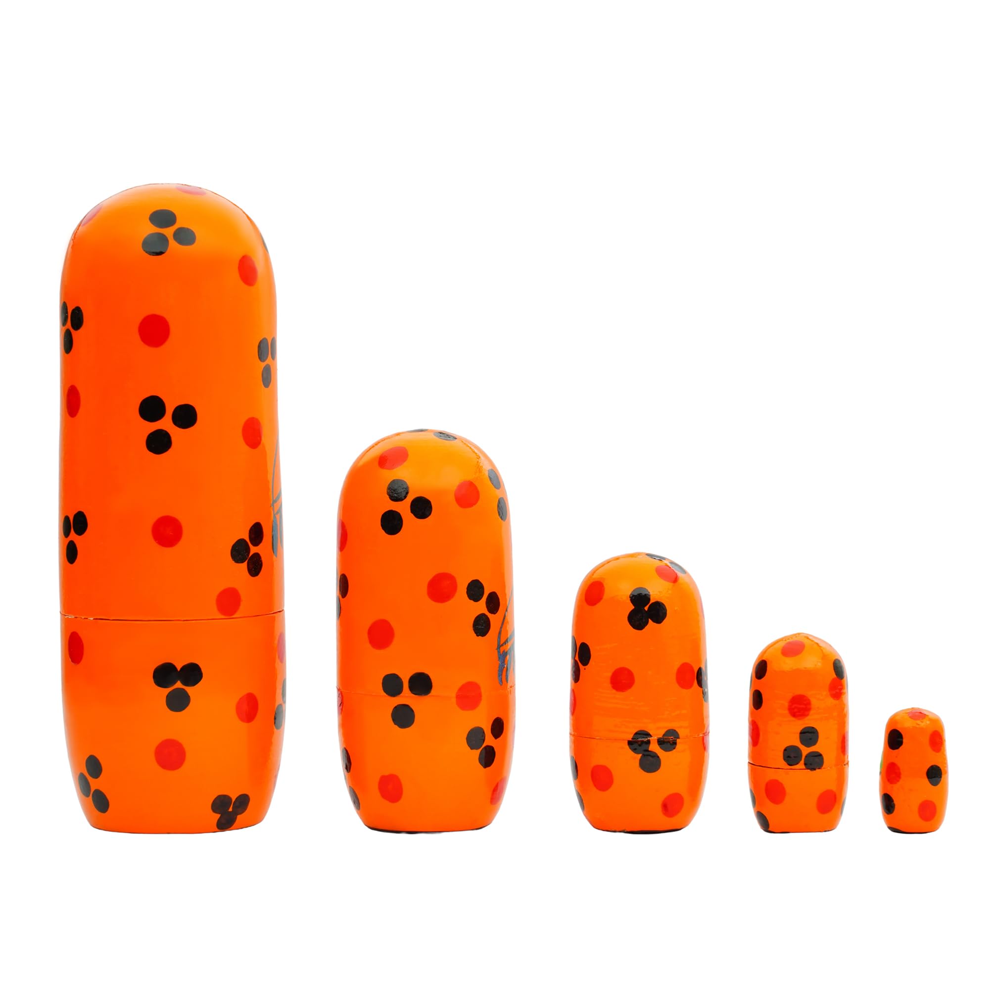 Fine Craft India Set of 5 Piece Orange Hand Paint Cute Wooden Russian Matryoshka Stacking Nested Wood Dolls 3