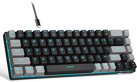 MageGee MK-Box - Teclado mecánico portátil 60% para juegos, retroiluminación LED, compacto, 68 teclas, mini teclado de oficina con cable con interruptor rojo para Windows portátil, PC, Mac, negro y