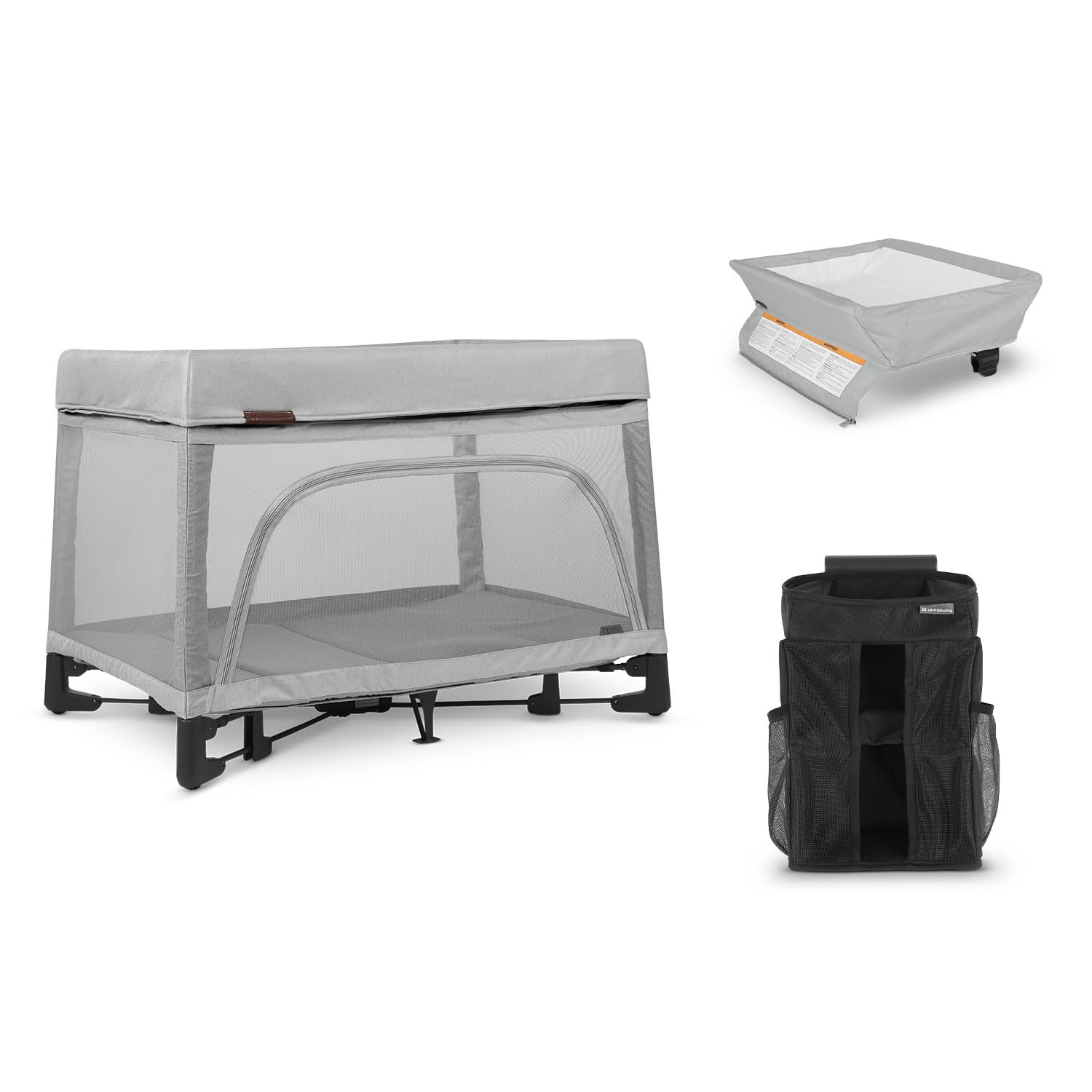 UPPAbaby Remi Playard Bundle, Includes Remi Playard + Changing Station + Changing Station Organizer, Travel Crib – Mesh Bassinet, Storage Bag and Mattress Cover Included - Charlie (Sand Mélange)