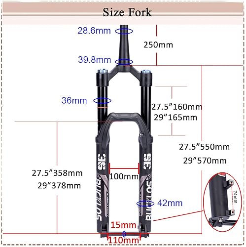 Miniatura 3 de BUCKLOS MTB Air Suspension Fork 27.5 29 110 * 15mm Boost AM E-Bike Tapered, Travel 160mm 36mm Inner Tube Thru Axle Rebound Adjustment Disc Brake