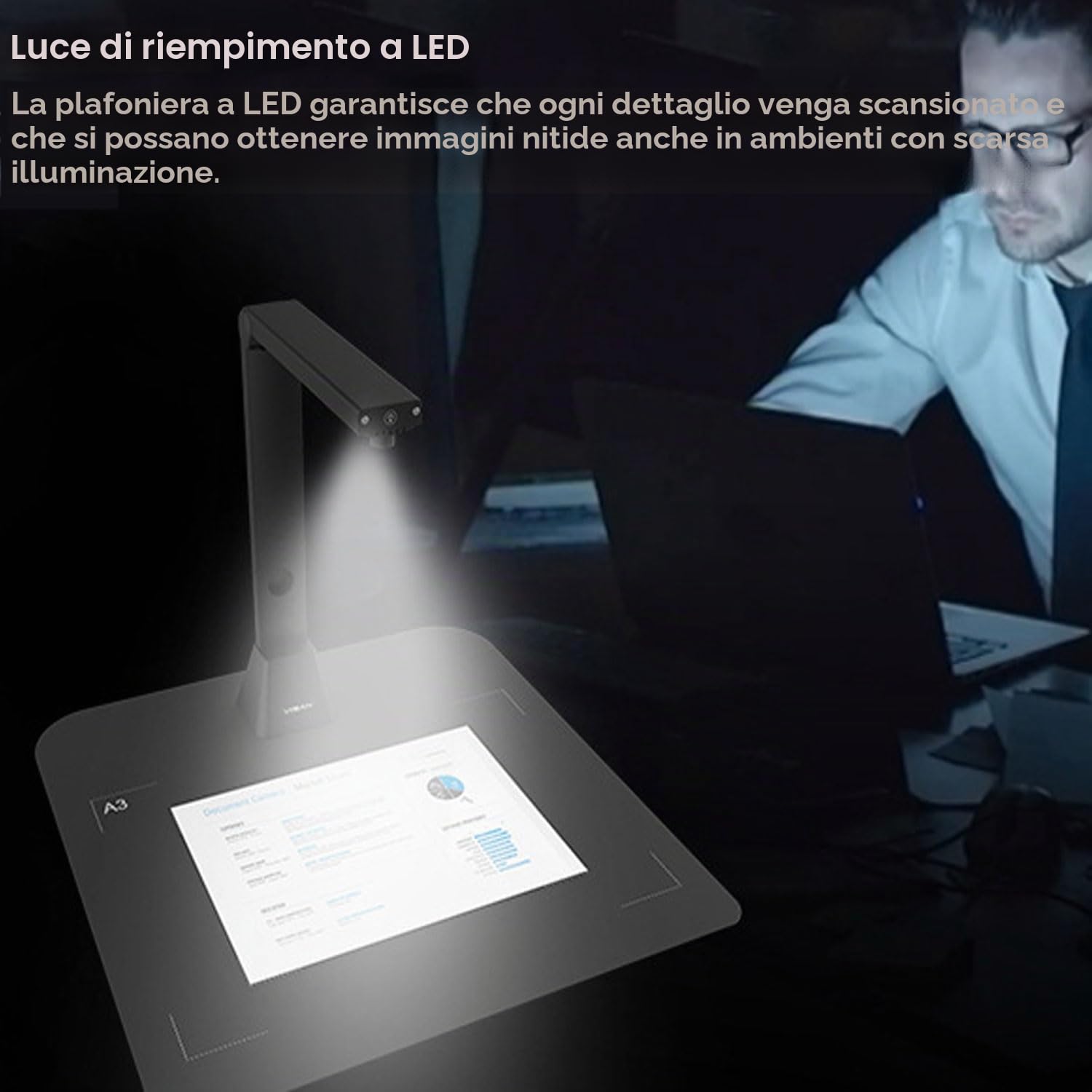 Scanner per libri di grande formato A2, scanner con fotocamera ad altezza regolabile, risoluzione fino a 23 MP, lisciatura e scansione automatica di doppie pagine di libri, riconoscimento testo OCR