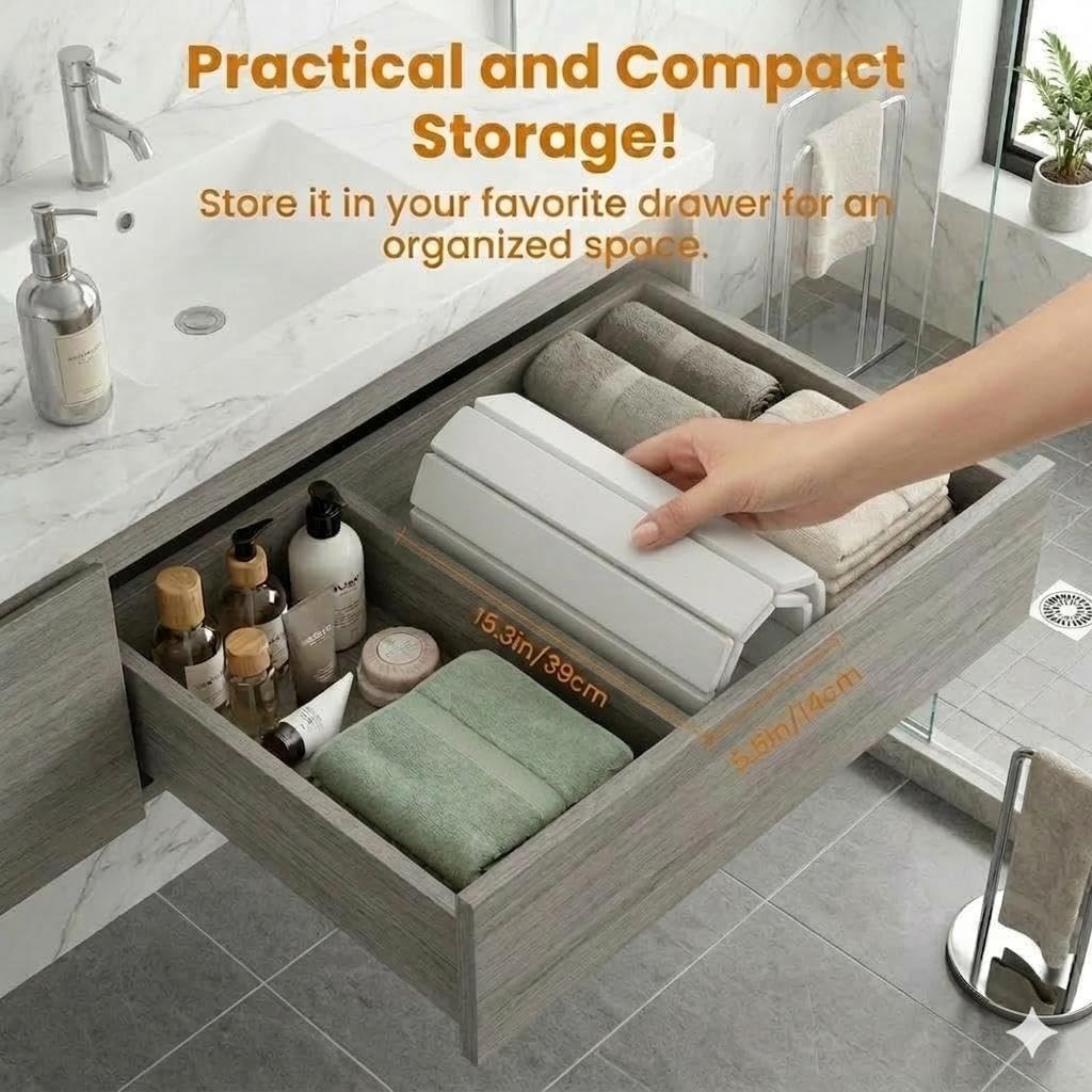 Premium Foldable Stone Bath Mat - Ultra Absorbent Quick Drying Compact Easy to Store & Clean Non-Slip Diatomaceous Earth Bath Shower Mat (White)