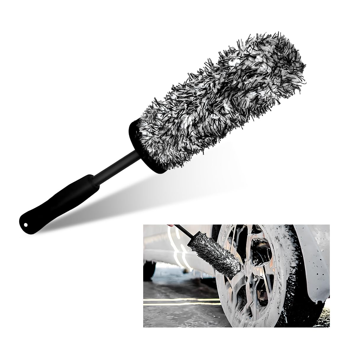 Gasedin Car Cleaning Rim Brush, Soft Wool Scratch Free Vehicle Cleaning Tool, Highly Water Absorption Wheel Brushes for Most Cars/Trucks/Motorcycles, Universal Car Accessories (Black)