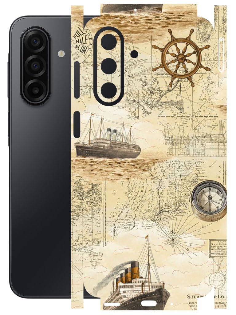atodds - full body back screen guard protector film - lamination wrap skin sticker for samsung a17 (5g) | scratchproof matte finish (design - pirate map)