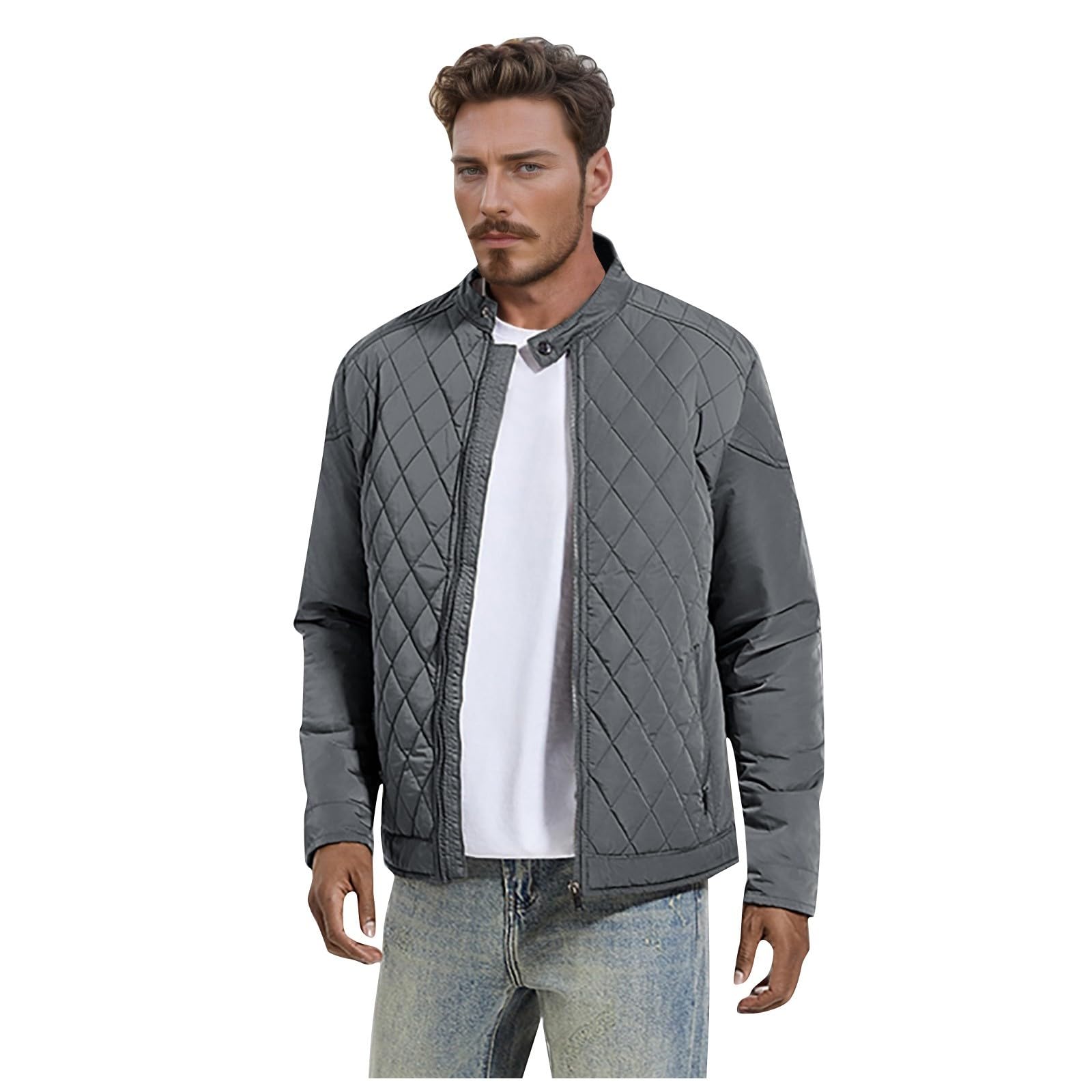Piumino da uomo, alla moda, leggera, per le mezze stagioni, con colletto alto, trapuntata, invernale, calda, per il tempo libero, giacca softshell con tasca, per lo sport, casual, tinta unita