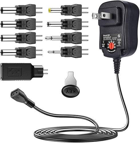 SoulBay Adaptador de CA universal de 12 W, fuente de alimentación de CC de polaridad reversible, con 9 puntas de adaptador, compatible con