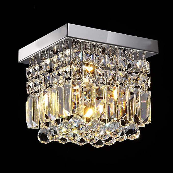 AM ENTERPRISES Square Crystal Modern Chandeliers LED Ceiling Light (Light: Warm White, Dia 25Cm)
