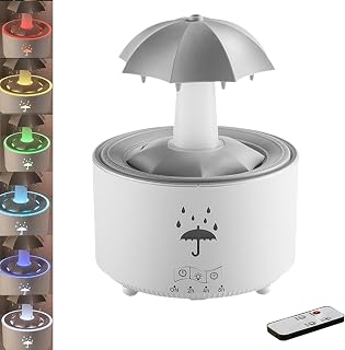 2-in-1 Humidifier Oil Diffuser with 360° Rotating Raindrop & 7 LED Mood Lights,Ultrasonic Quiet Cool Mist Humidifier for up to 24 Hrs,Ideal for Home (White)