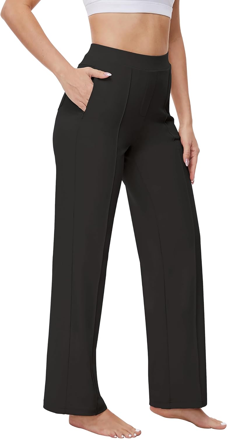 Women’s 27"/29"/31" Wide Leg Pull On Loose Yoga Gym Pants, High Waist Tall, Petite, Regular Work Business Slacks
