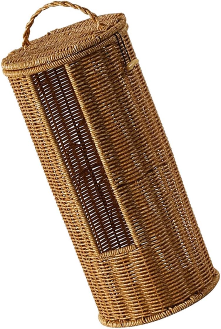 Handwoven Faux Rattan Storage Basket with Lid Versatile Decorative Hamper for Bathroom Living Room and Hotel Use for Towels and Toilet Paper Elegant and Resilient