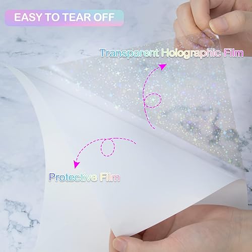 Miniatura 9 de 36 hojas de papel adhesivo holográfico, película laminada de vinilo transparente para calcomanías, impermeable, superposición transparente,