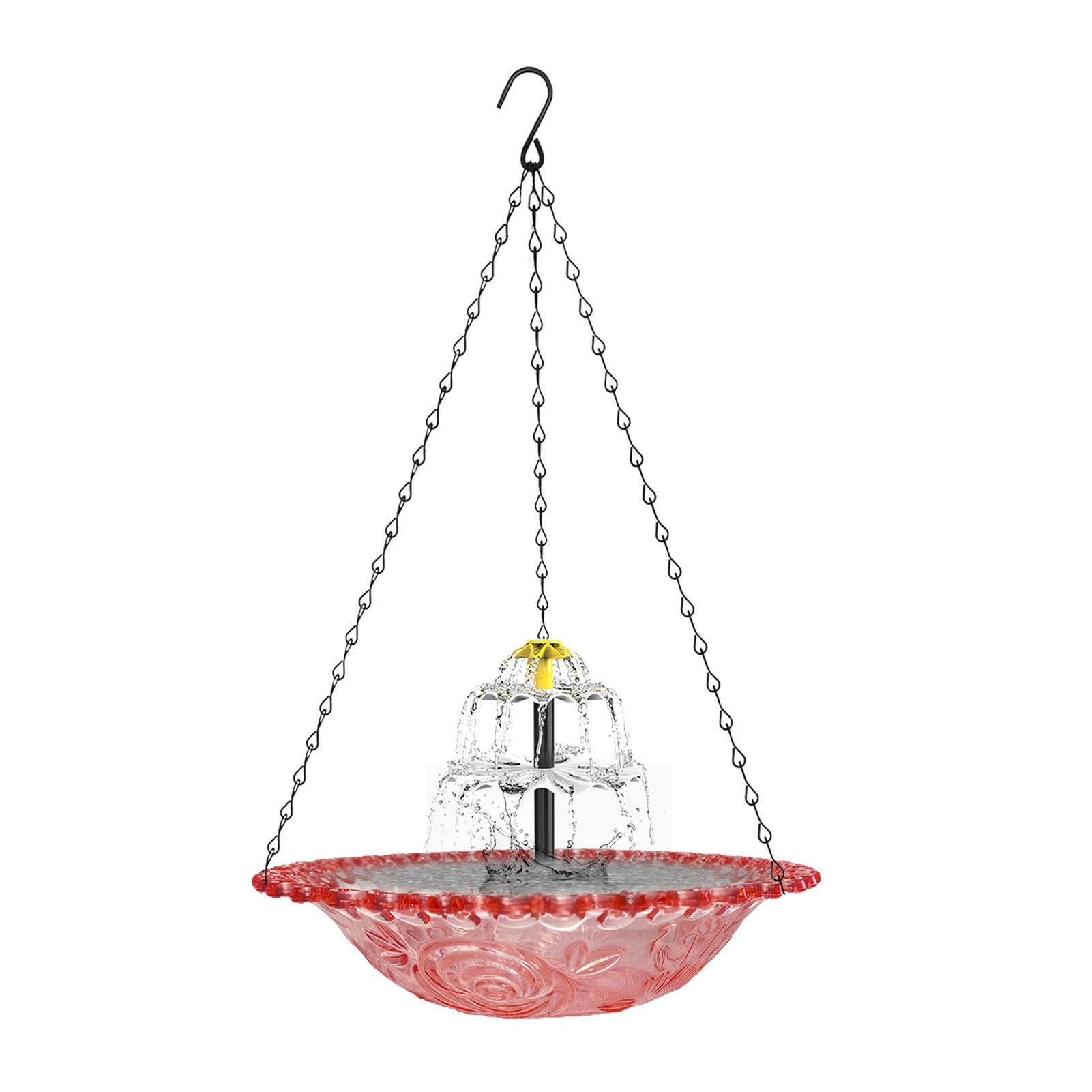 Solar Cascade Hanging Bird Bath Fountain, Birds Water Feeder Bowl, Easy-Clean, Solar Powered Bird Bath Water, Attracts Hummingbirds & Wild Birds for Garden Patio Backyard Red Orange
