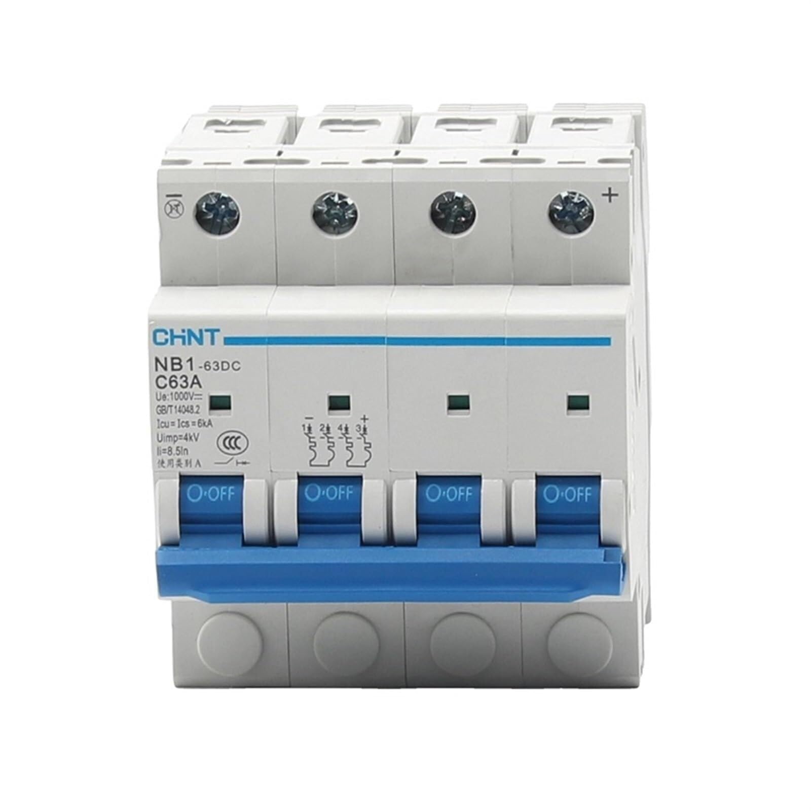 Disjoncteur CC NB1-63DC 4P connecté aux panneaux solaires pour sécuriser l'énergie de la maison