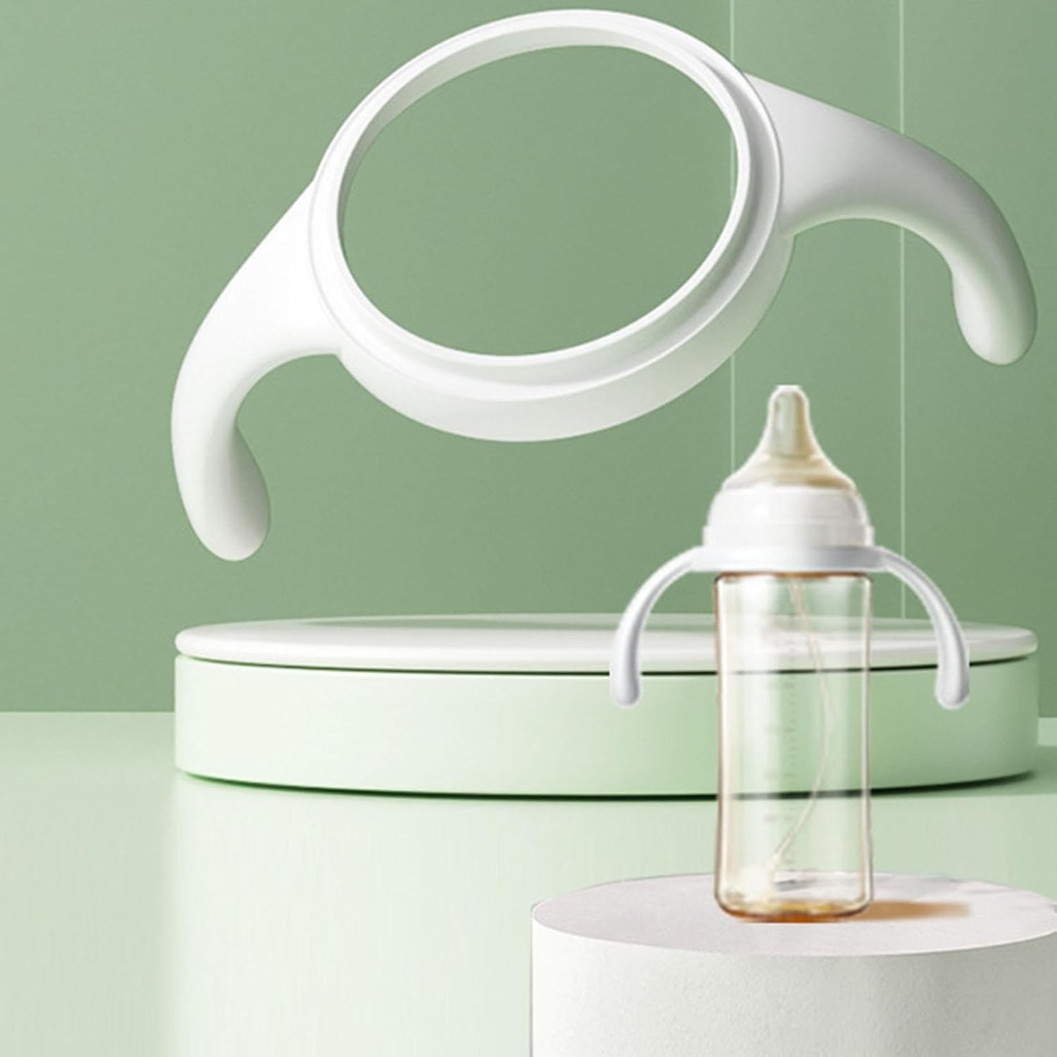 Wide-Neck Baby Bottle Handle for Self Feeding - Silicone Accessory for Glass Bottles, White - Image 4