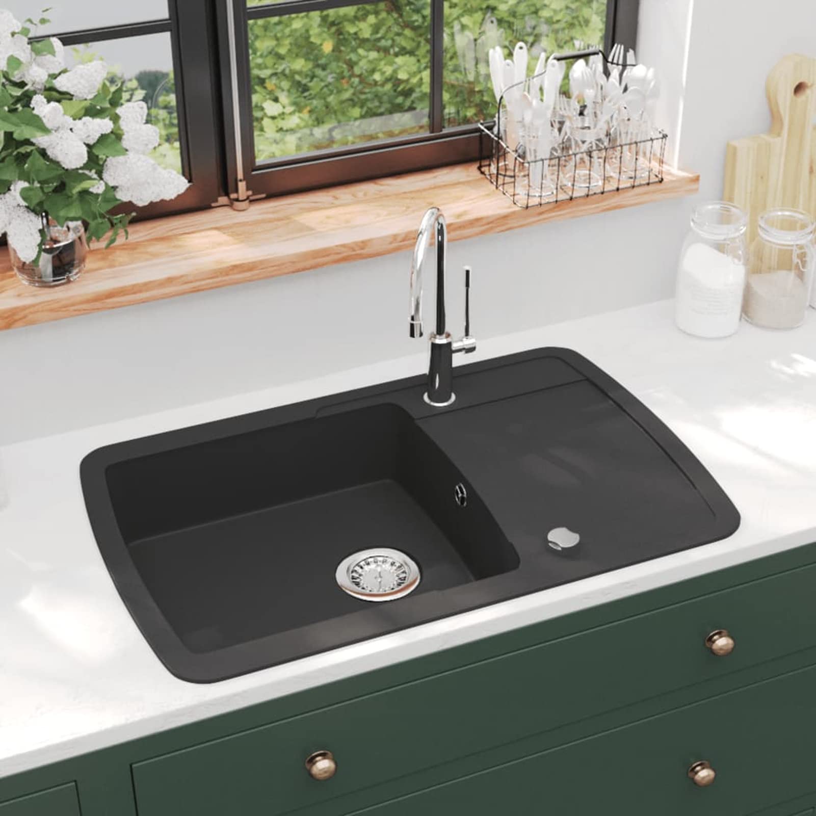 Gecheer Fregadero de Cocina de un Seno de Granito,Encimera Cocina,Mueble Pila lavadero,Type 1