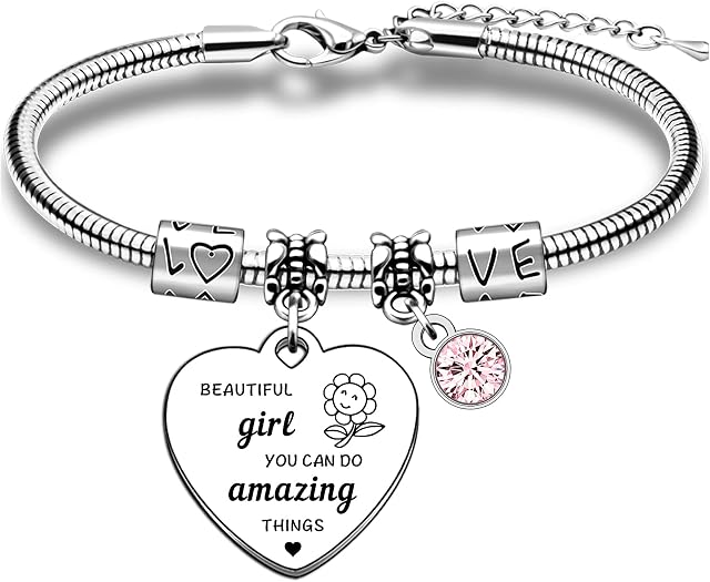 TTOVEN Women Girls Gift Beautiful Girl You Can Do Amazing Things Pendant Bracelet Inspirational Charm Bracelet for Families Friends
