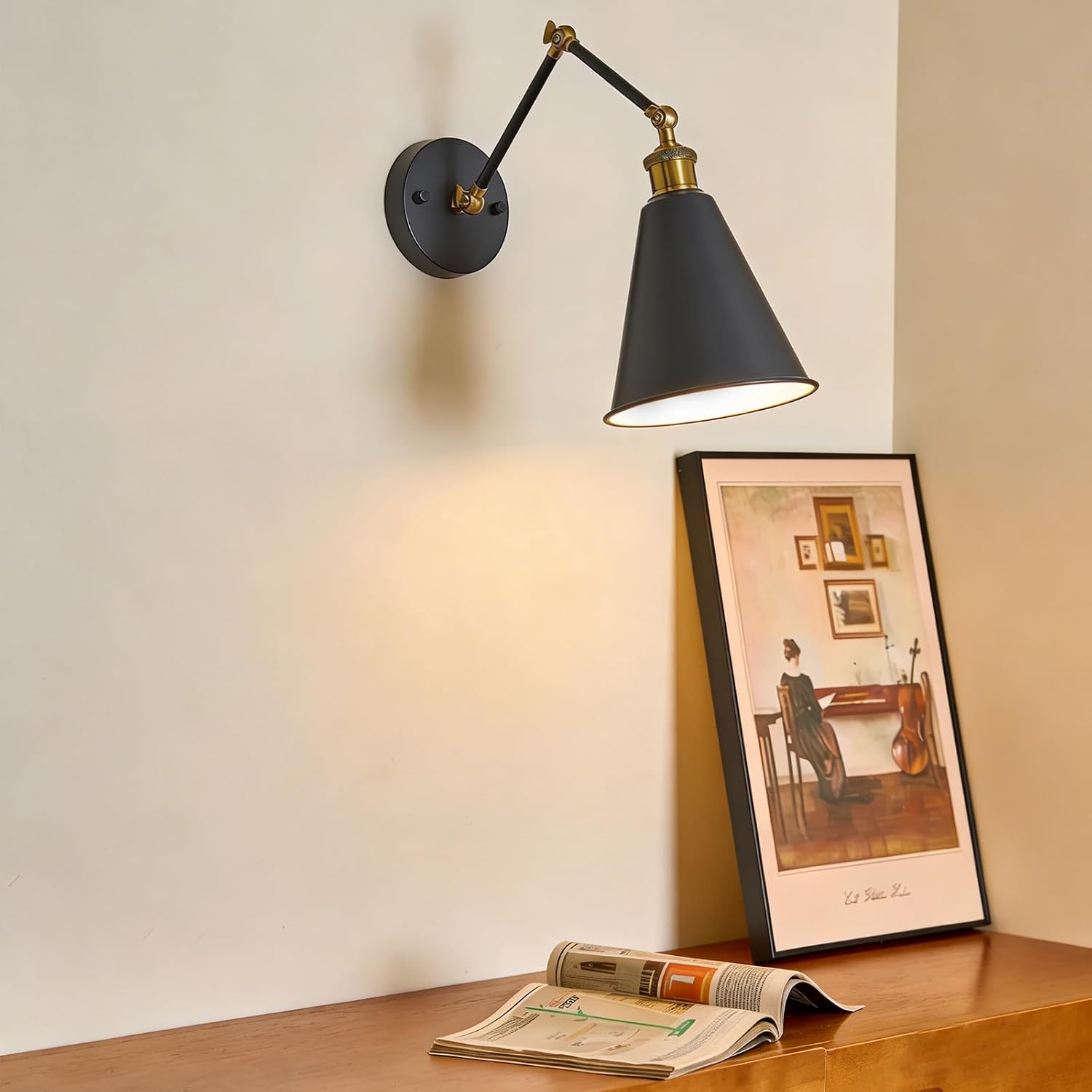 Farmhouse Swing Arm Wall Sconces Lighting 7 inch, Industrial Wall Sconce with Adjustable Arm, Metal Shade, Modern Classic Wall Lamp for Bedside Reading, Living Room, Kitchen