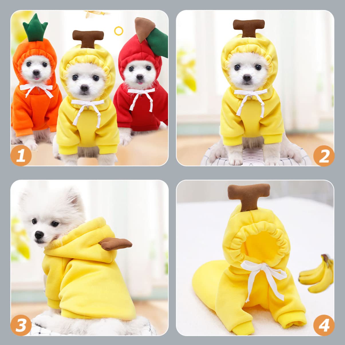 Mipcase 4piezas Sudadera De Frutas para De Invierno Ropa De Mascota Capucha Suéter De De Diseño Chic y para Cachorros y Gatos