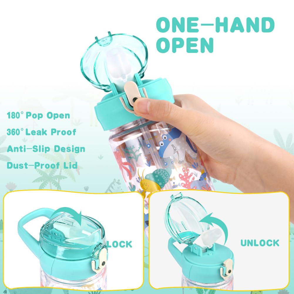 flintronic Borraccia Bambini, 500ML Borraccia per Bambini Senza BPA, Bottiglia Acqua con Cannuccia, Bottiglia d'Acqua a Prova di Perdita, Regalo per Bambini