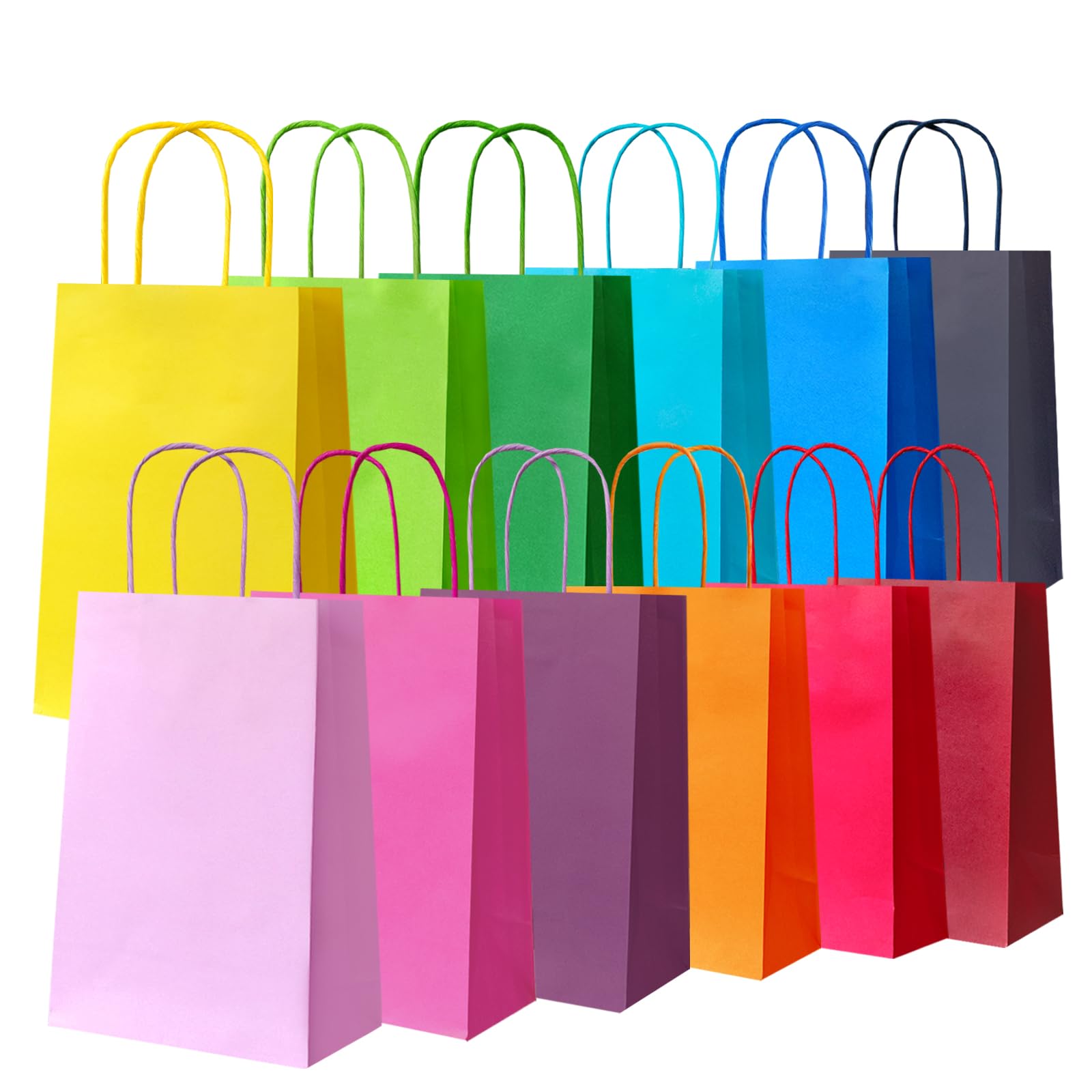 OFIHANLY 36Pcs 8.2" Small Goodie Bags for Boy Girls Kids Birthday Party Favors 12 Colors Paper Goody Treat Candy Return Gift Bags Bulk with Handles
