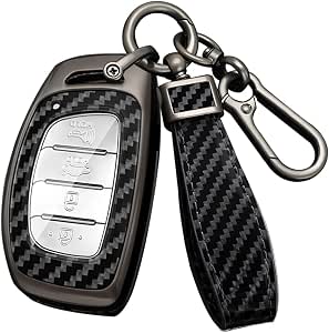 HIBEYO Custodia in Pelle per Chiave Hyundai Kona i10 i30 ioniq Tucson Kona Santa Fe Portachiavi con Telecomando Blu