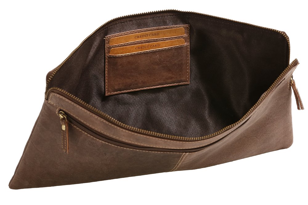LEAS Banktasche & Geldtasche extra groß im Vintage-Style Echt-Leder, braun Special-Edition 33x18x1cm (BxHxT)
