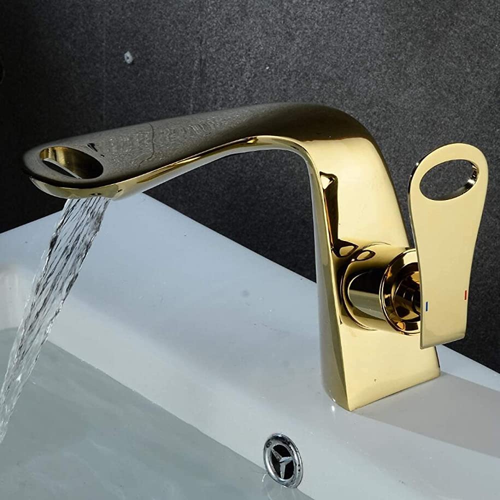 Robinet de lavabo anti-éclaboussures double cascade mitigeur de salle de bain or