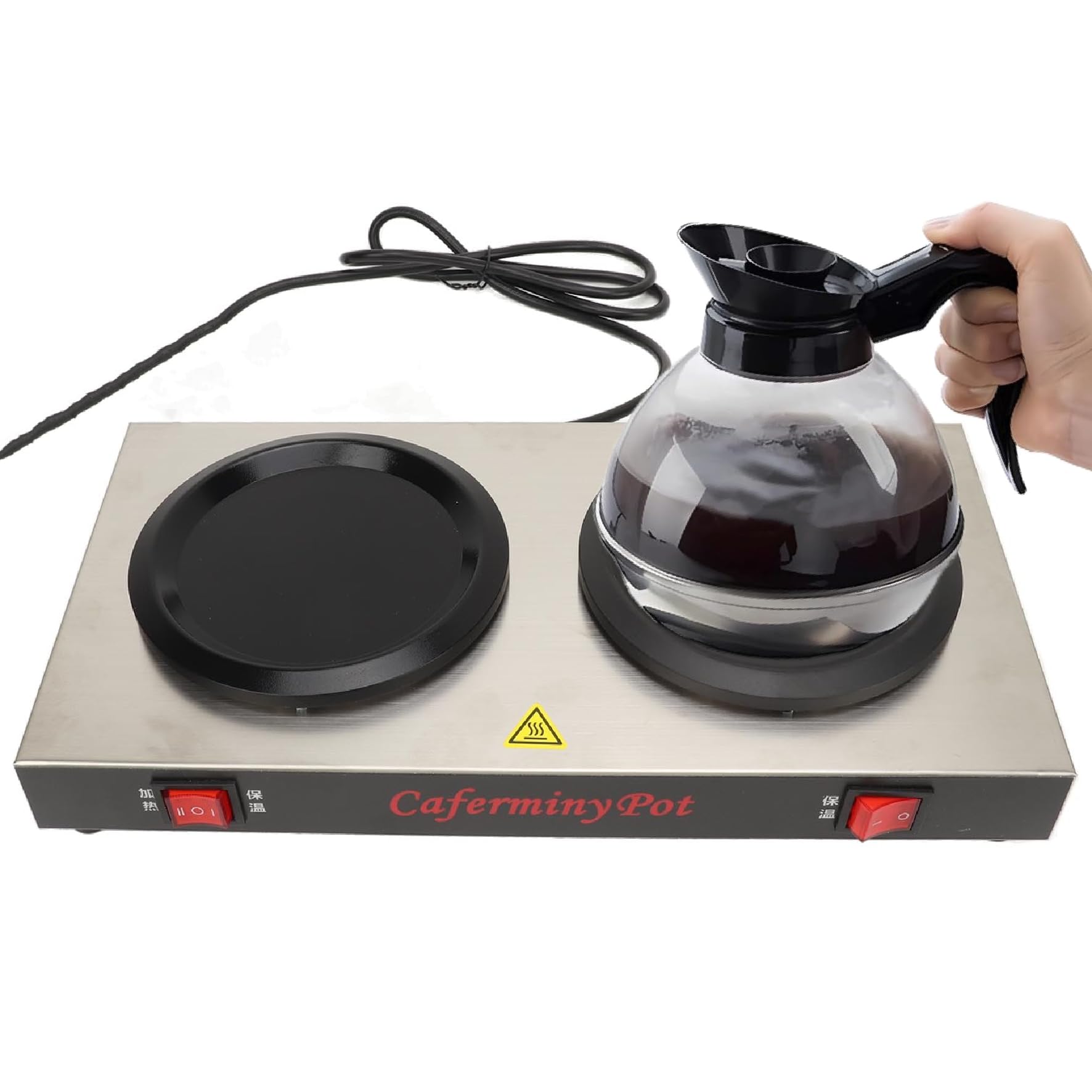 Commercial Coffee Warmer, Double Decanter Warmer Plate, Stainless Steel Coffee Stove for Cocoa Tea Water Milk, 65-80°C Portable Warmer for Cafe, Break Room, Buffet (US