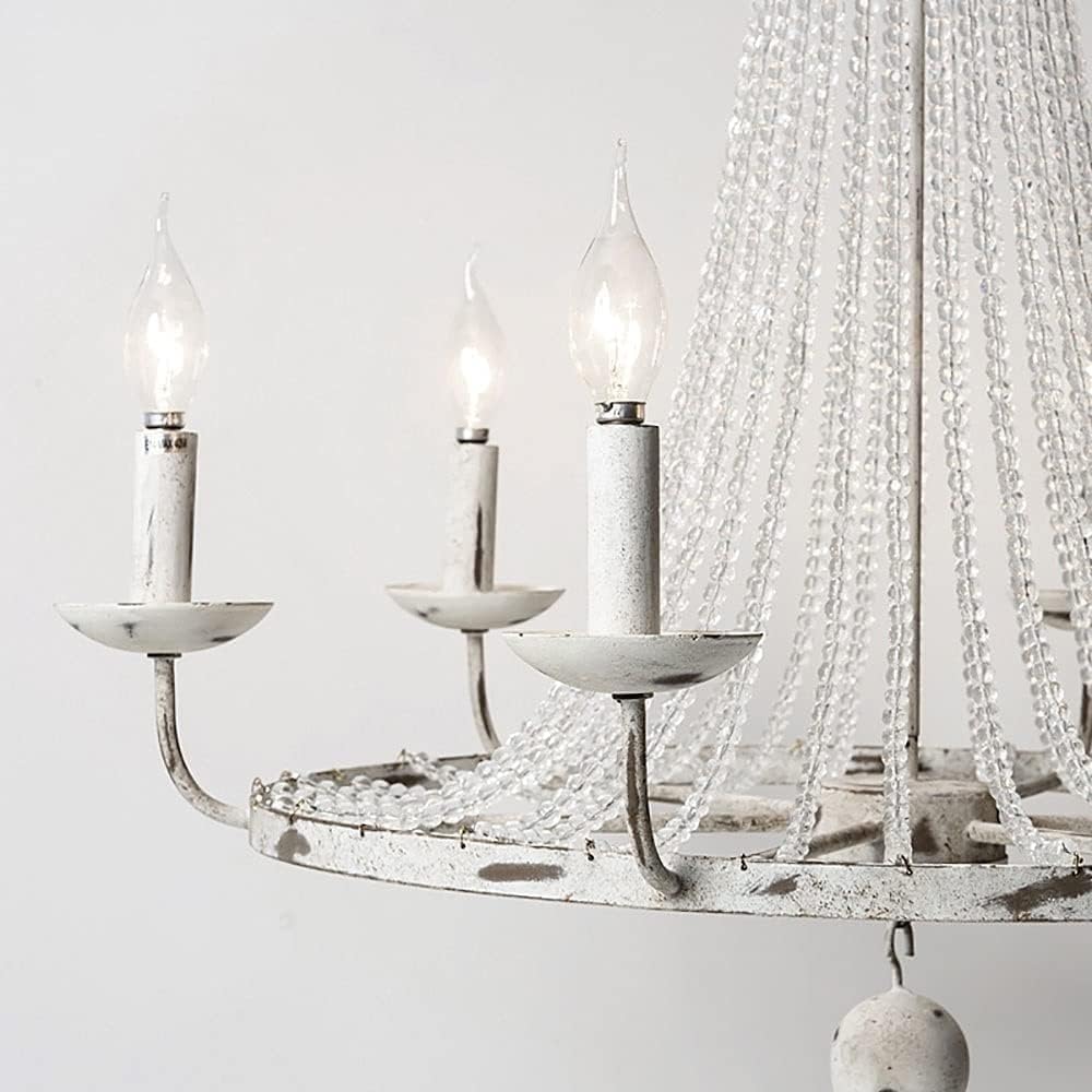 LED Modern Chandelier Lamp, Light Luxury Crystal String Candle Chandelier Retro Wrought Iron Crystal Hanging Light
