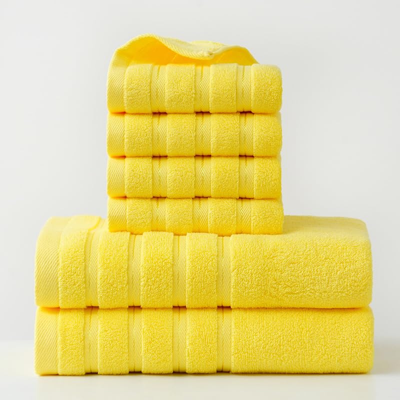 Toalla de 6 piezas absorbente y suave color amarillo para baño y cuidado personal de adultos