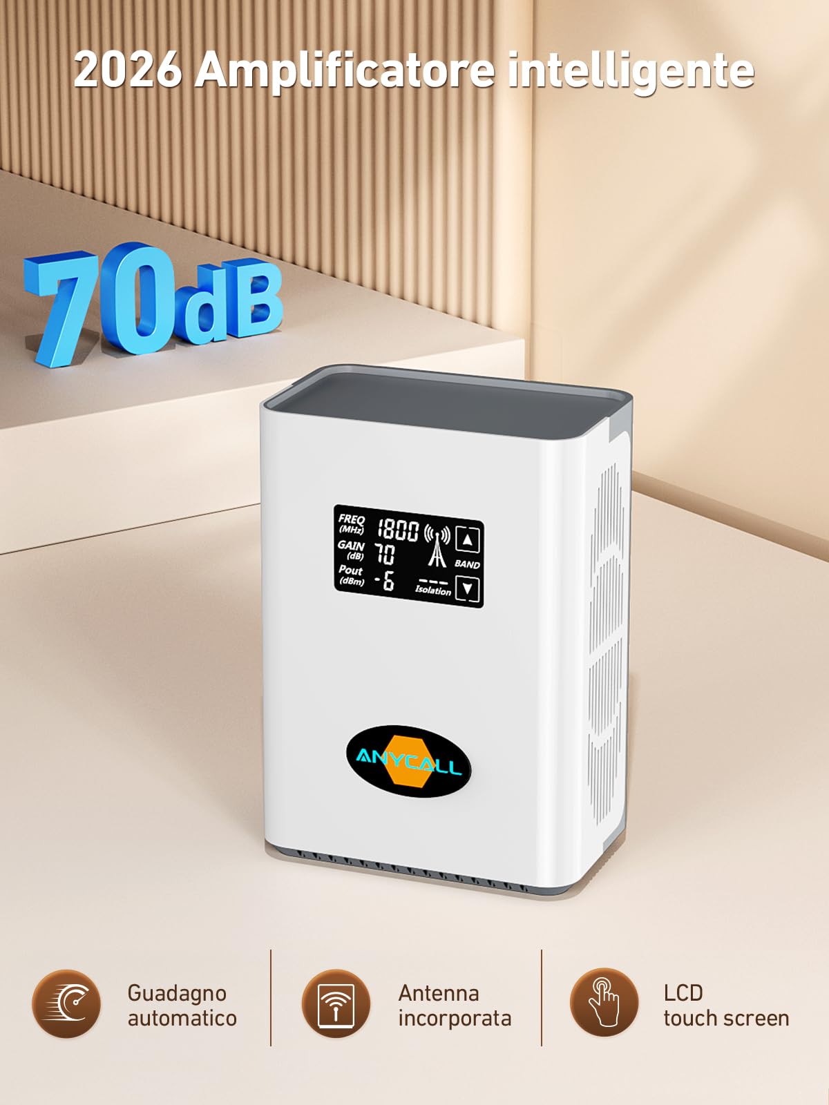 Amplificatore Segnale Cellulare 5G 4G LTE 3G GSM Ripetitore per Casa sulla Banda 3, 7, 8 e 20 per TIM Wind Tre Iliad e altro con Schermo Intelligente