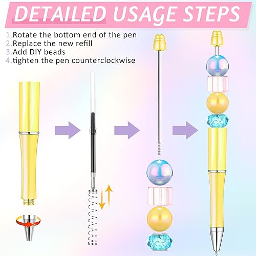 Miniatura 9 de 50 bolígrafos de cuentas de plástico a granel con 50 recambios para hacer bricolaje regalos para niños estudiantes suministros escolares de oficina