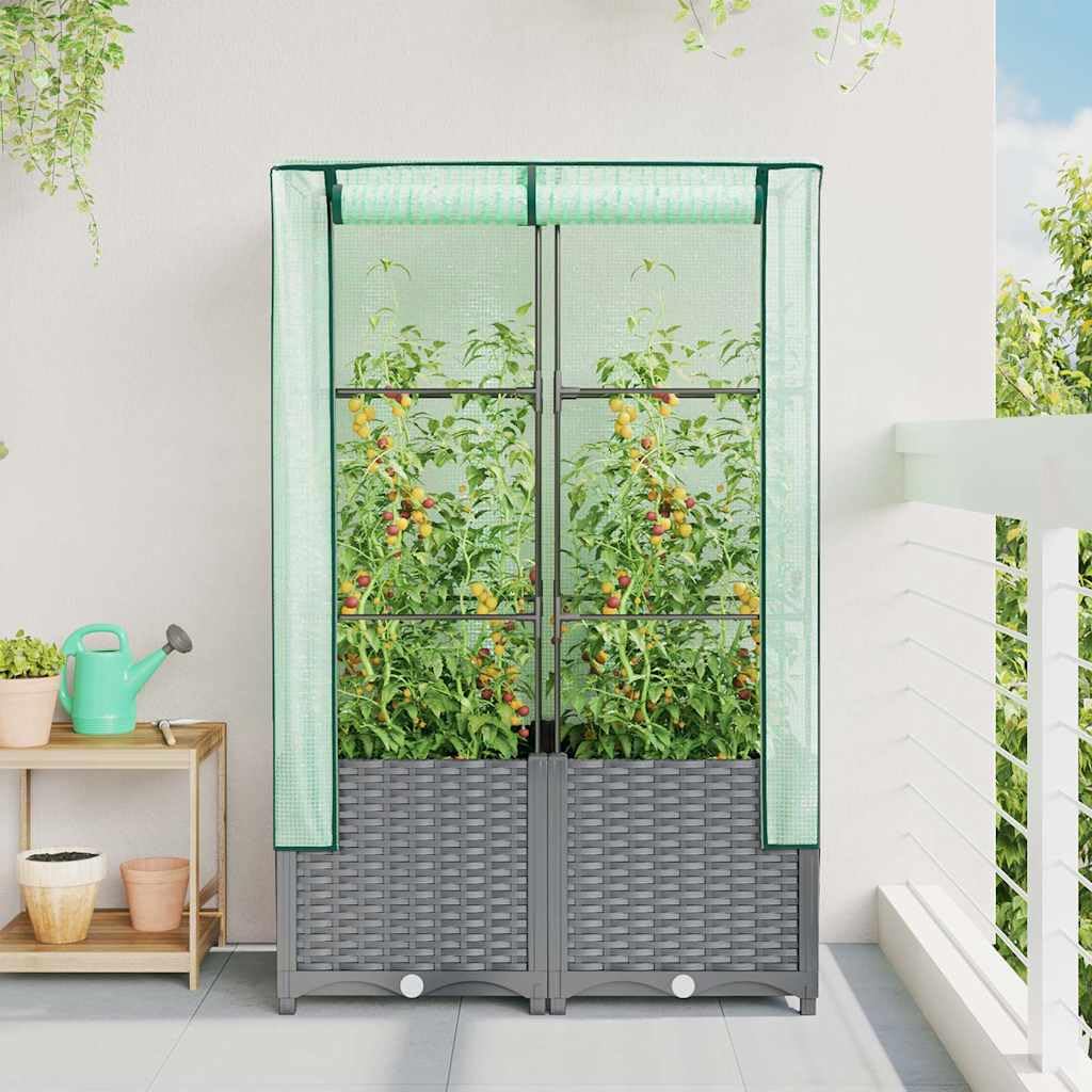 Letto Rialzato con Copertura Serra Effetto Rattan 80x40x138 cm per coltivazione di piante e fiori in giardini, balconi e verande resistente all'acqua