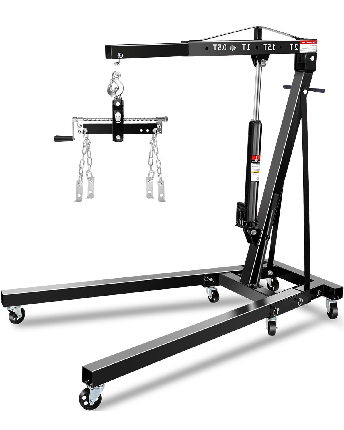 garvee 2 ton engine hoist cherry picker with lever, 4400 lbs capacity with 6 steel casters & foldable design - heavy-duty portable hydraulic crane for truck engines, boat motors, farm equipment