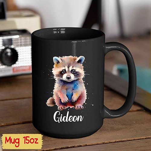 Miniatura 6 de Tazas de café de mapache, regalos personalizados para los amantes del mapache, taza de cerámica de animales, taza de mapache de acuarela con nombre