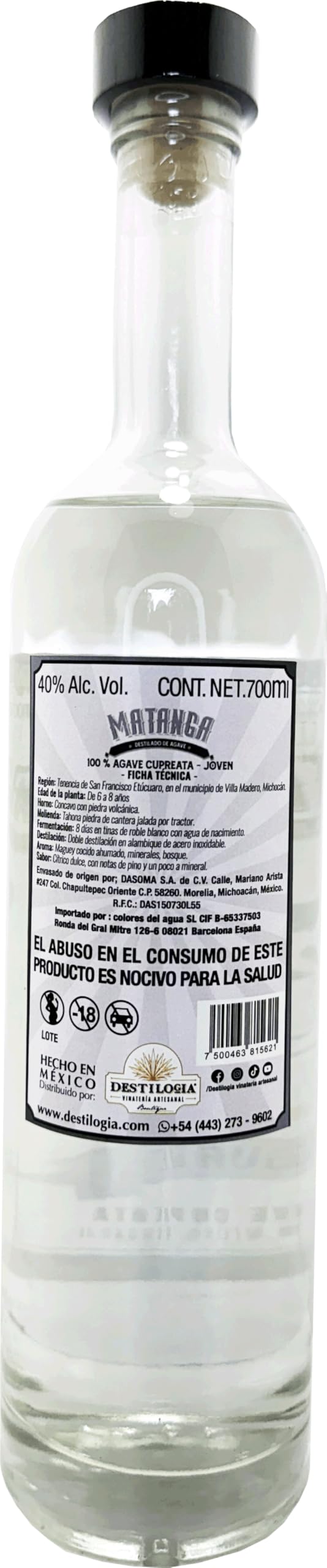 Matanga Mezcal 100% Agave Cupreata Artesanal Denominación de Origen 700ml 40% vol. Alc.