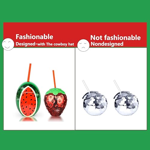 Miniatura 8 de 2 tazas de bola de disco de sandía y fresa con popote rojo, para fiesta, extraíbles y reutilizables, en la playa y la piscina.