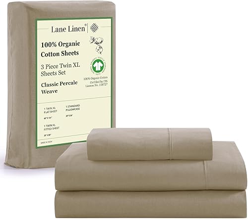 LANE LINEN Juego de sábanas de 3 piezas 100% algodón orgánico percal puro transpirable para colchones de hasta 15 pulgadas de profundidad, color