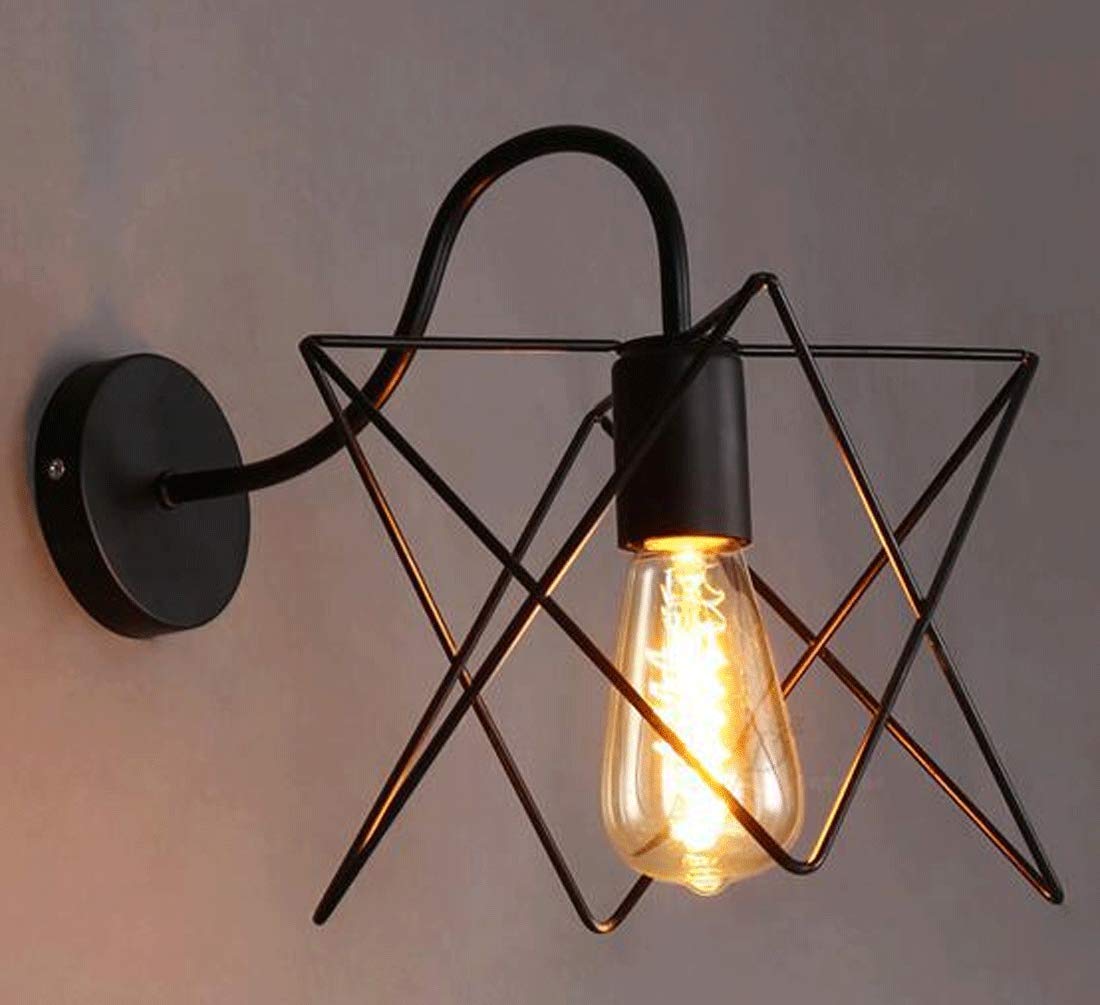 Applique Murale Vintage Industrielle Noir - Cage Métal Diamant | Éclairage Salon/Cuisine/Bar