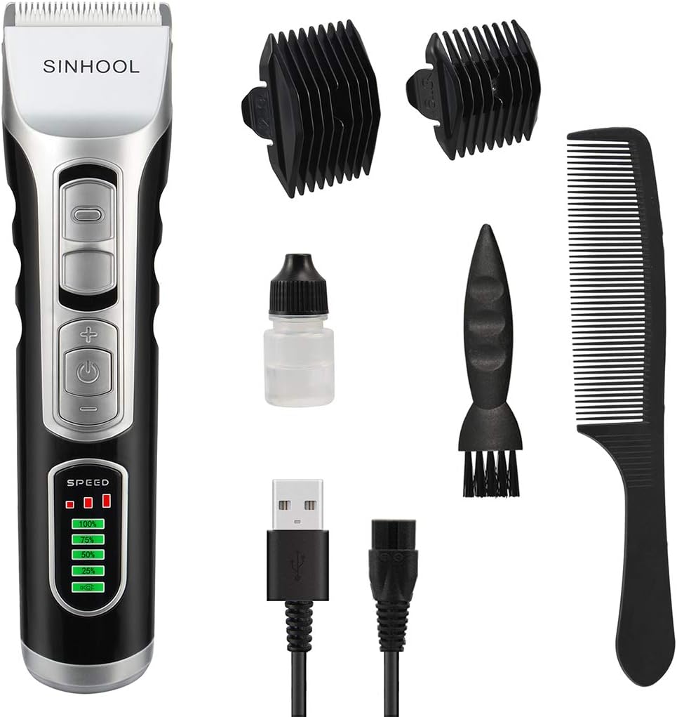 Hair Clippers Set for Men Cordless Hair Trimmer Beard Hair Clippers Professional Haircut Kit for Kids Electric Shaver Waterproof Ceramic Blade with Lithium-ion Battery LED Display USB Rechargeable