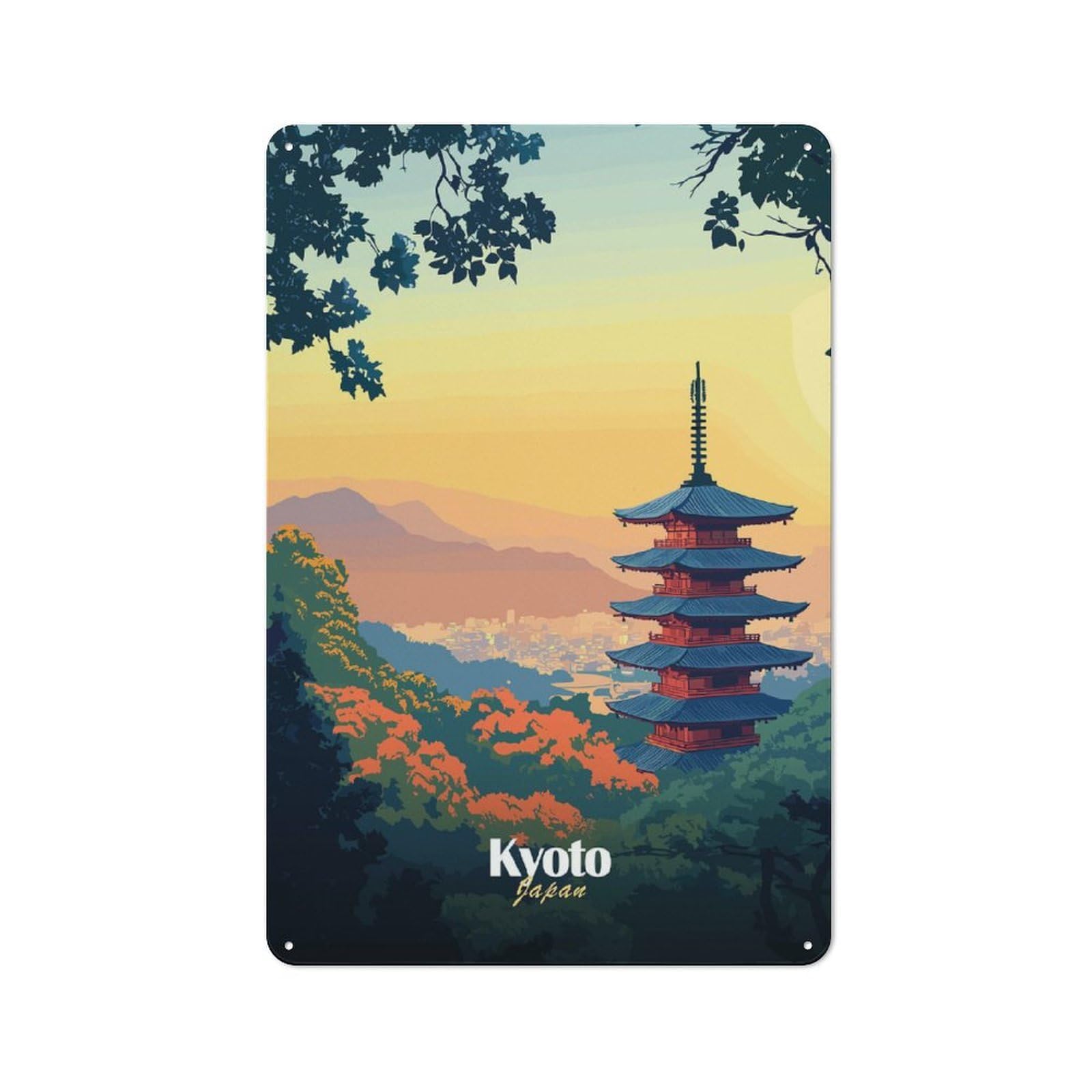 Junmoney Kyoto Japan Pagoda Retro Metal Sign 30X20cm, Home Bar Decor For Pub, Home Bar, Shed Or Man Cave, For Relaxed Wall Styling