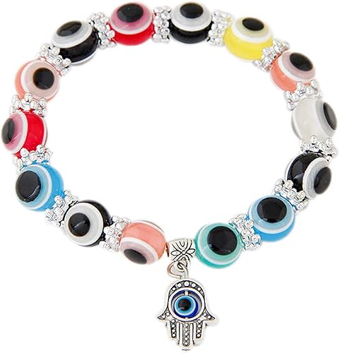 Miniatura 5 de Juego de pulseras elásticas de cuentas de cristal turco contra el mal de ojo, amuleto de protección de hebras de cristal, amuleto de Fátima Hamsa,