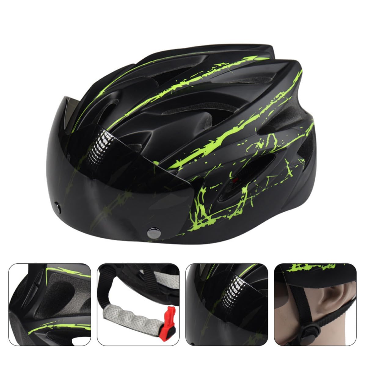 Outanaya Casco da Ciclismo Leggero con Occhiali Magnetici Rimovibili e Design alla Moda per Uomo e Donna, Resistente e Facile da Conservare, per Ciclismo e Gare