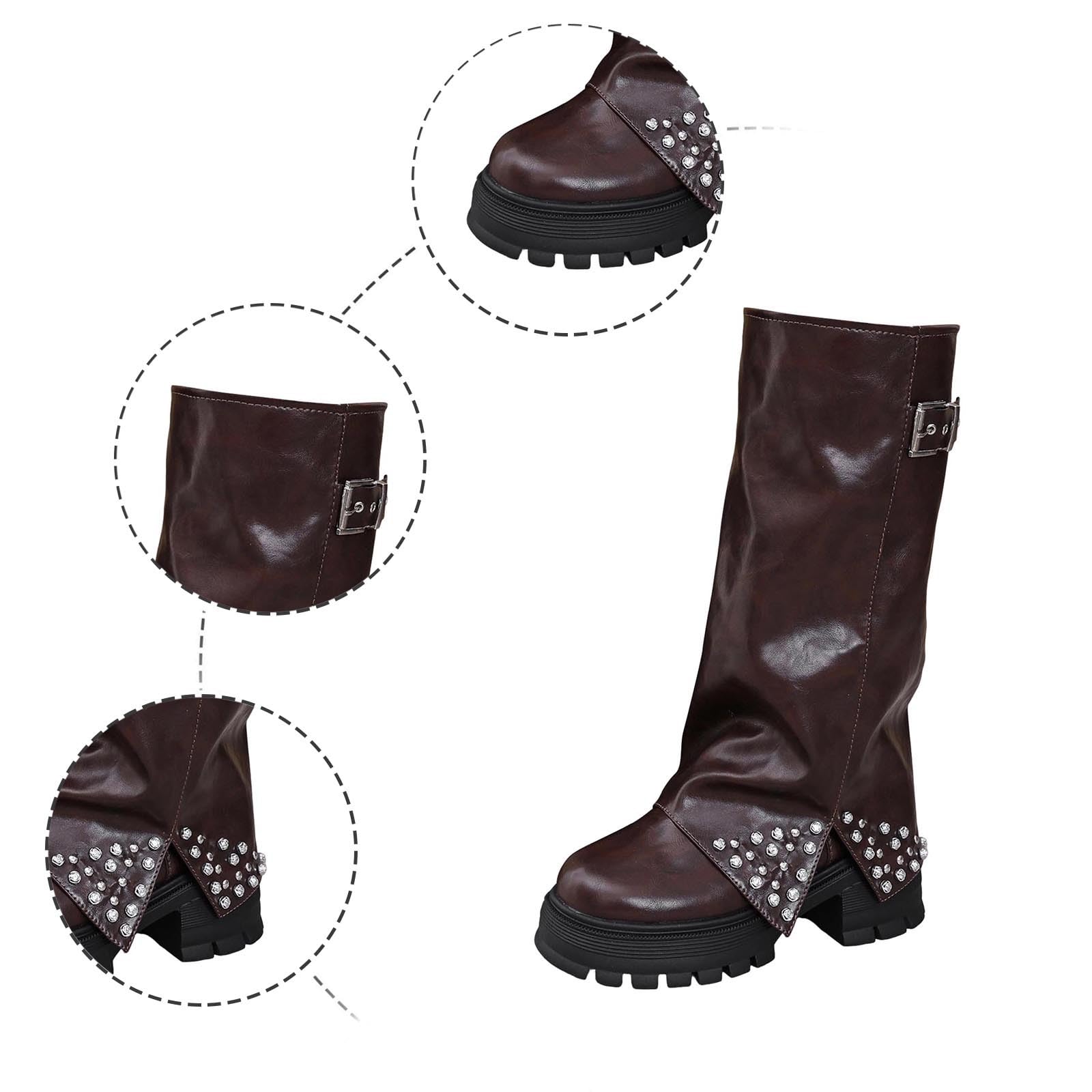 Botas por Encima de la Rodilla Botas de Media caña con tacón Grueso, Hebilla Lateral, Punta Redonda y cómodas, Ideales para otoño e Invierno.