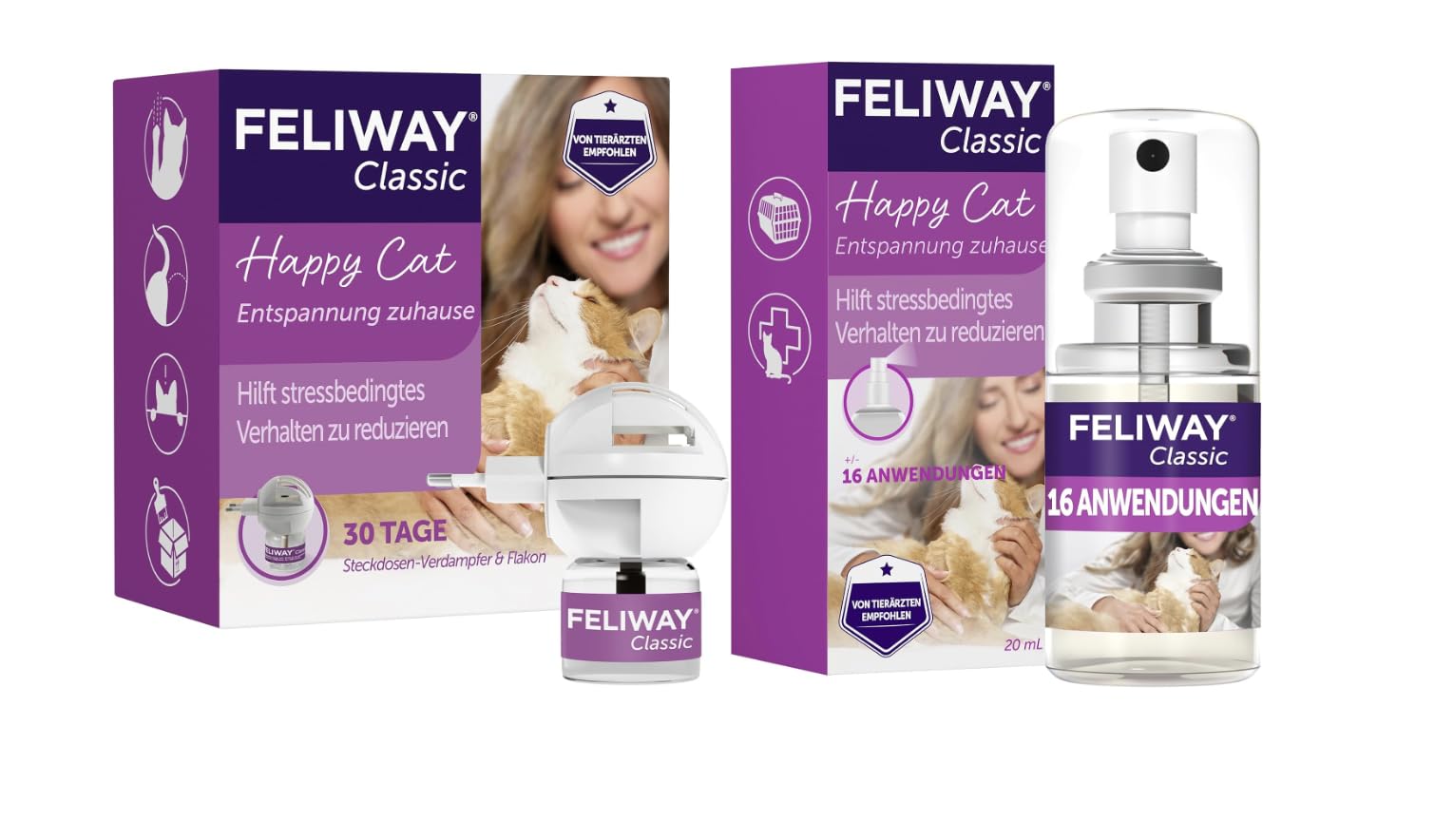 FELIWAY Classic | Pheromone für Katzen | Verdampfer für die Steckdose inkl. 48ml Flakon + 20ml Spray | gegen Stress, für mehr Harmonie | von Tierärzten empfohlen, klinisch getestet