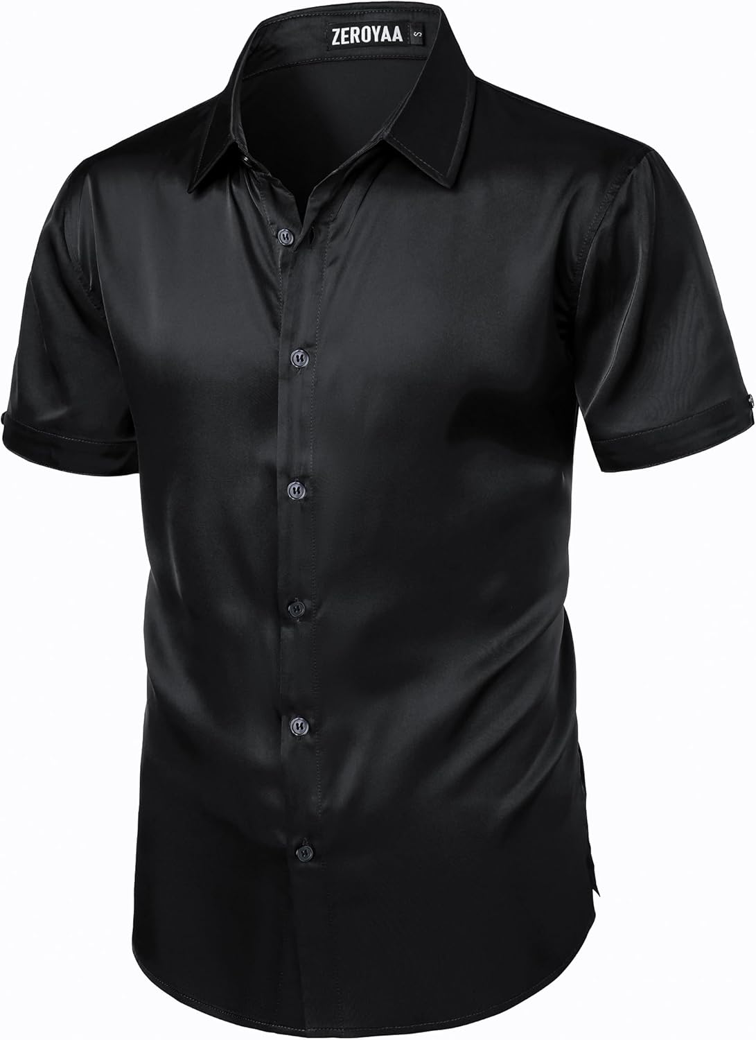 ZEROYAA Men's Hipster Shiny Silk Satin Shirt Regular Fit Short Sleeve Casual Button Down Dress Shirts for Summer Party - Image 2