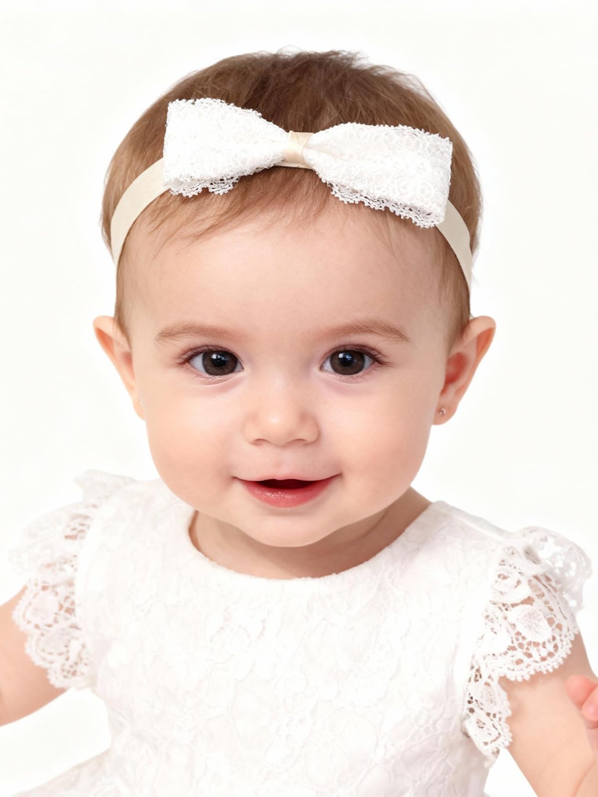 ICKEYOU Baby Bow Lace Headband Cute Soft White Butterfly Knot Headbands for Newborn Toddler Kids Christening Party Hair Accessories (Style 4, Elasticity)