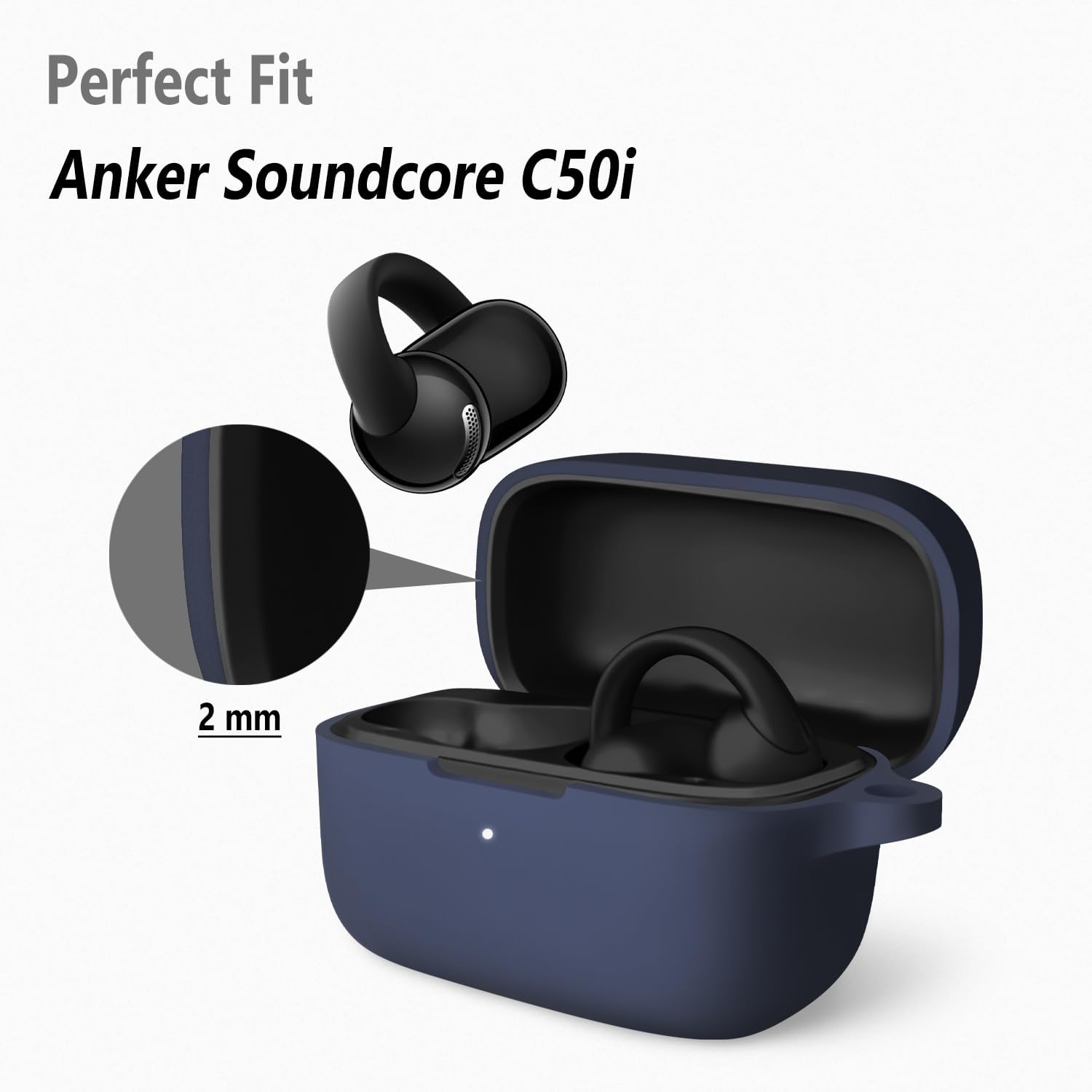 Geiomoo Silicone Case for Anker Soundcore C50i, Soft Flexible Scratch Resistant Protective Cover with Carabiner (Navy Blue) - Image 2
